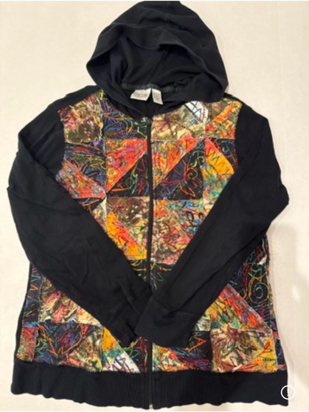 CHICO'S | Patchwork Beaded Cotton Long Sleeve Zip Up Hoodie Jacket | Size 1